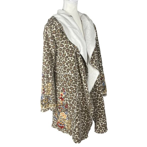 CAITE Small Leopard Camo Print Floral‎ Embroidered French Terry Cardigan Hoodie - Picture 2 of 11